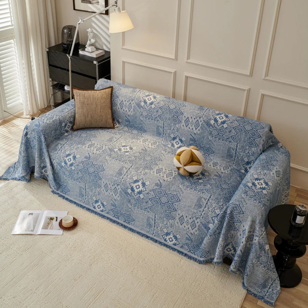 Ethno Cultural Tribe Sofa Cover Denim Sky