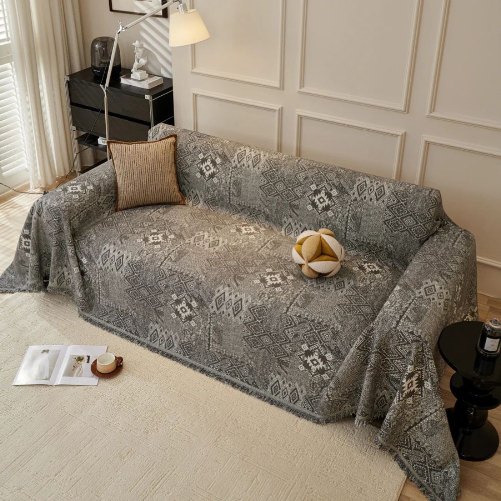Ethno Cultural Tribe Sofa Cover Stone Gray