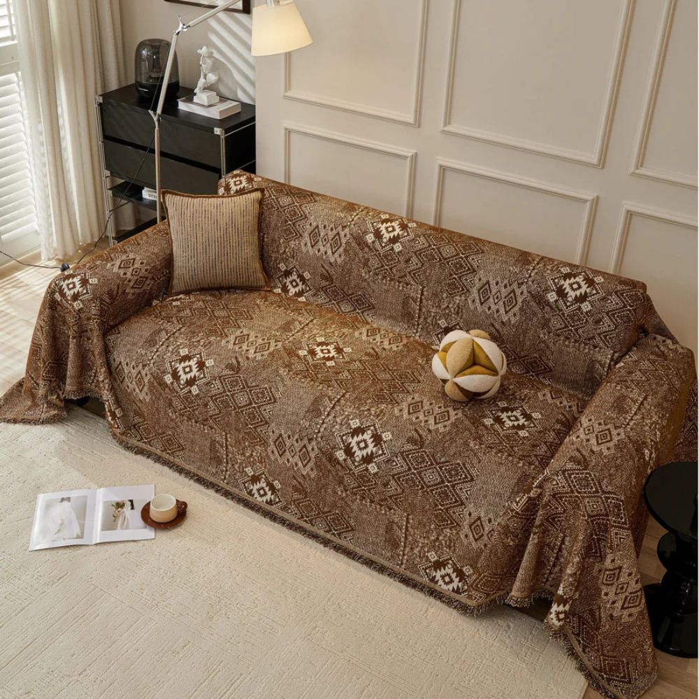Ethno Cultural Tribe Sofa Cover Chestnut Brown