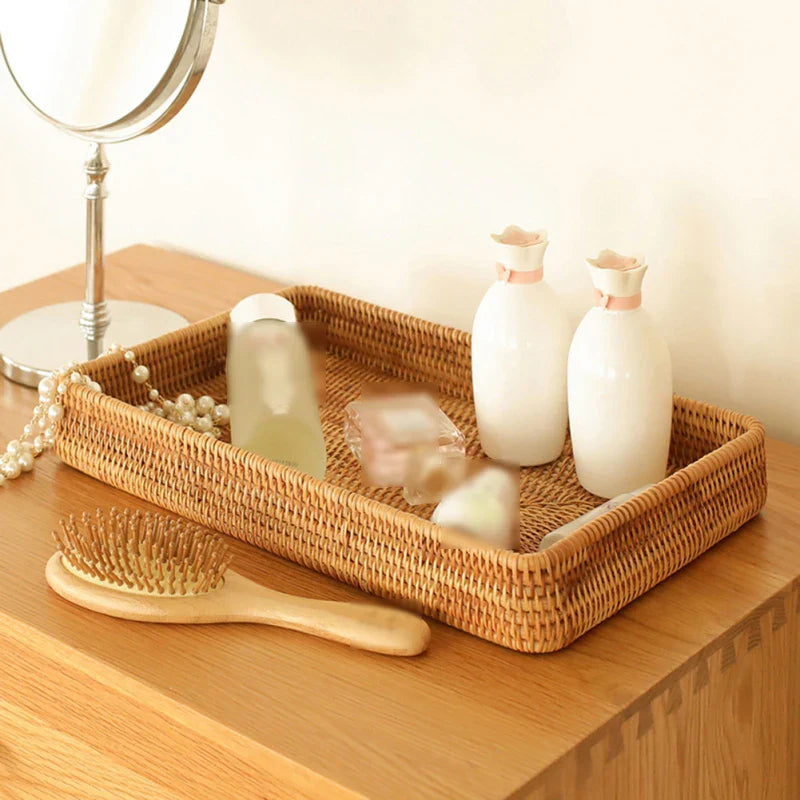 Eva Rattan Serving Tray & Tabletop Organizer