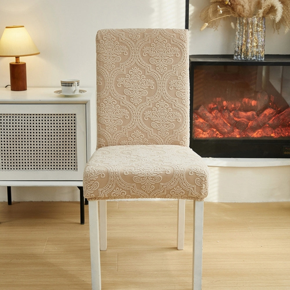 Evona Elegant Jacquard Chair Seat Slipcover Sand Bloom