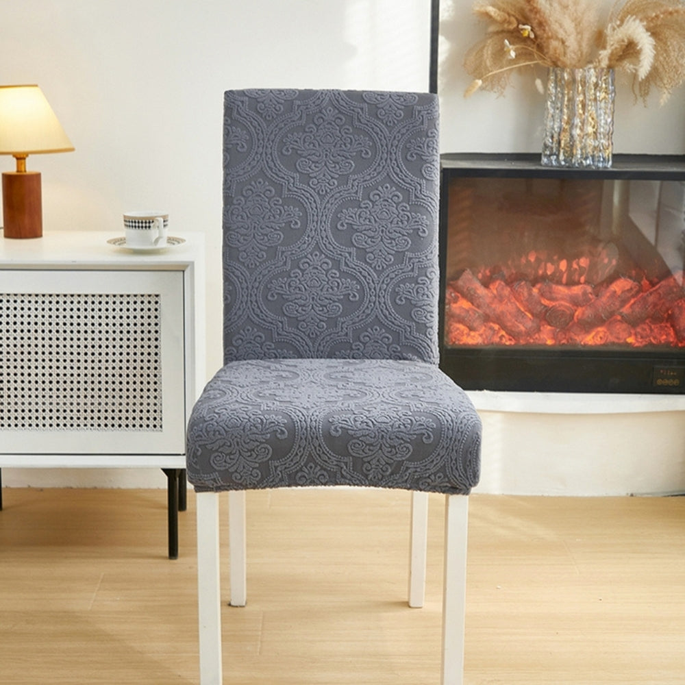 Evona Elegant Jacquard Chair Seat Slipcover Midnight Slate