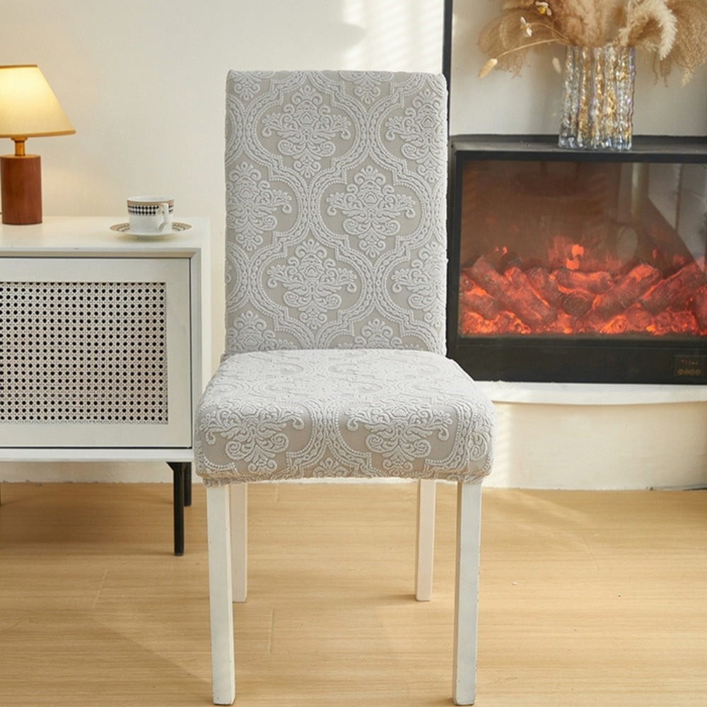 Evona Elegant Jacquard Chair Seat Slipcover Ash Mist