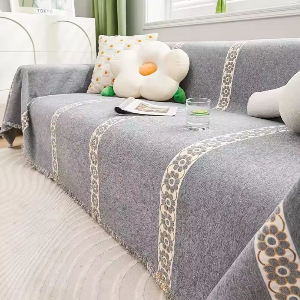 Flourish Leaf Sofa Cover Daisy Chain Ash