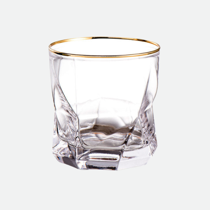 Faceted Whiskey Glasses Gold Trim