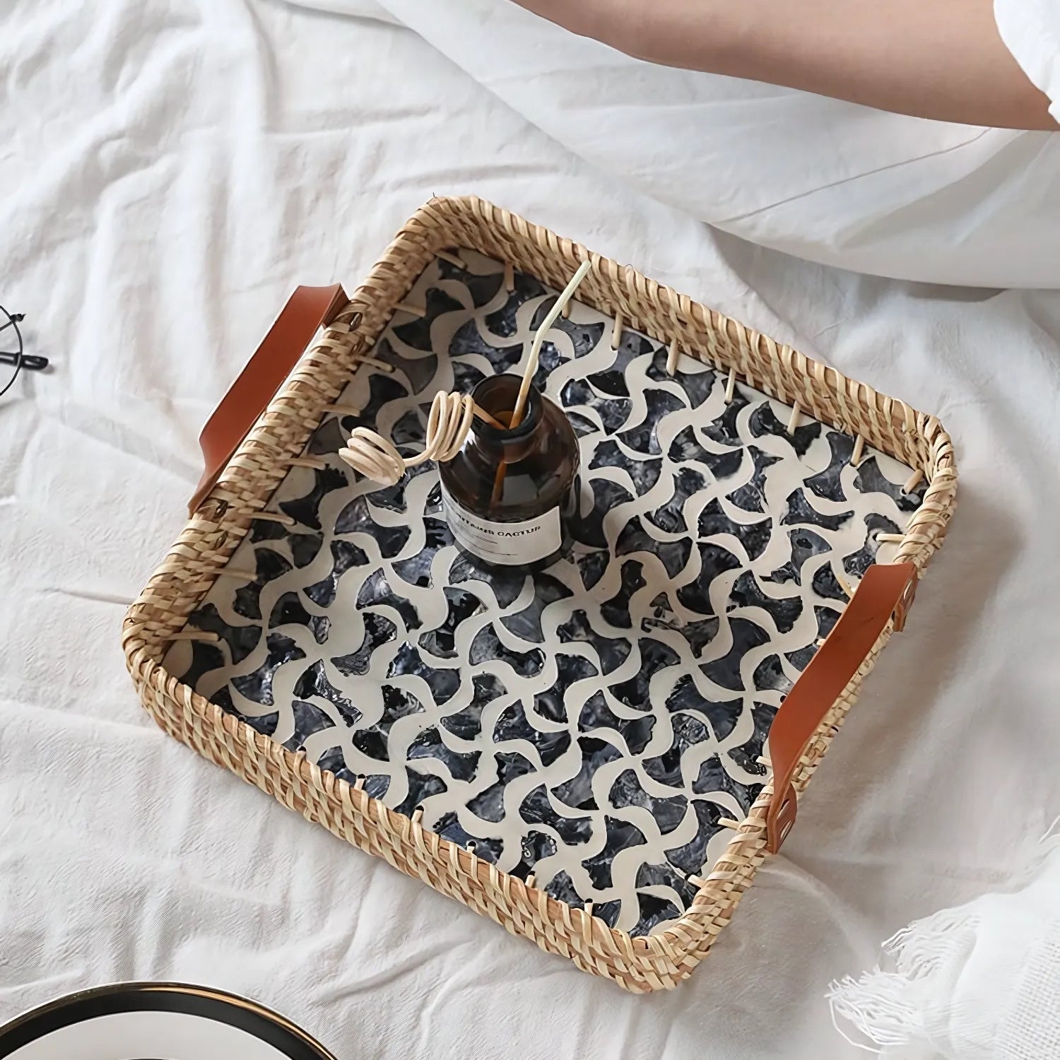 Farmhouse Rattan Tray in Assorted Patterns Square Weave