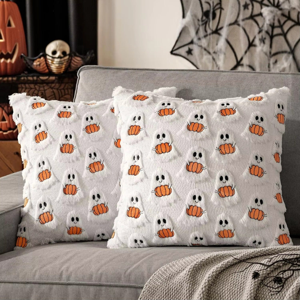 Faux Fleece Halloween Pumpkin Cushion Cover Amber Gourd