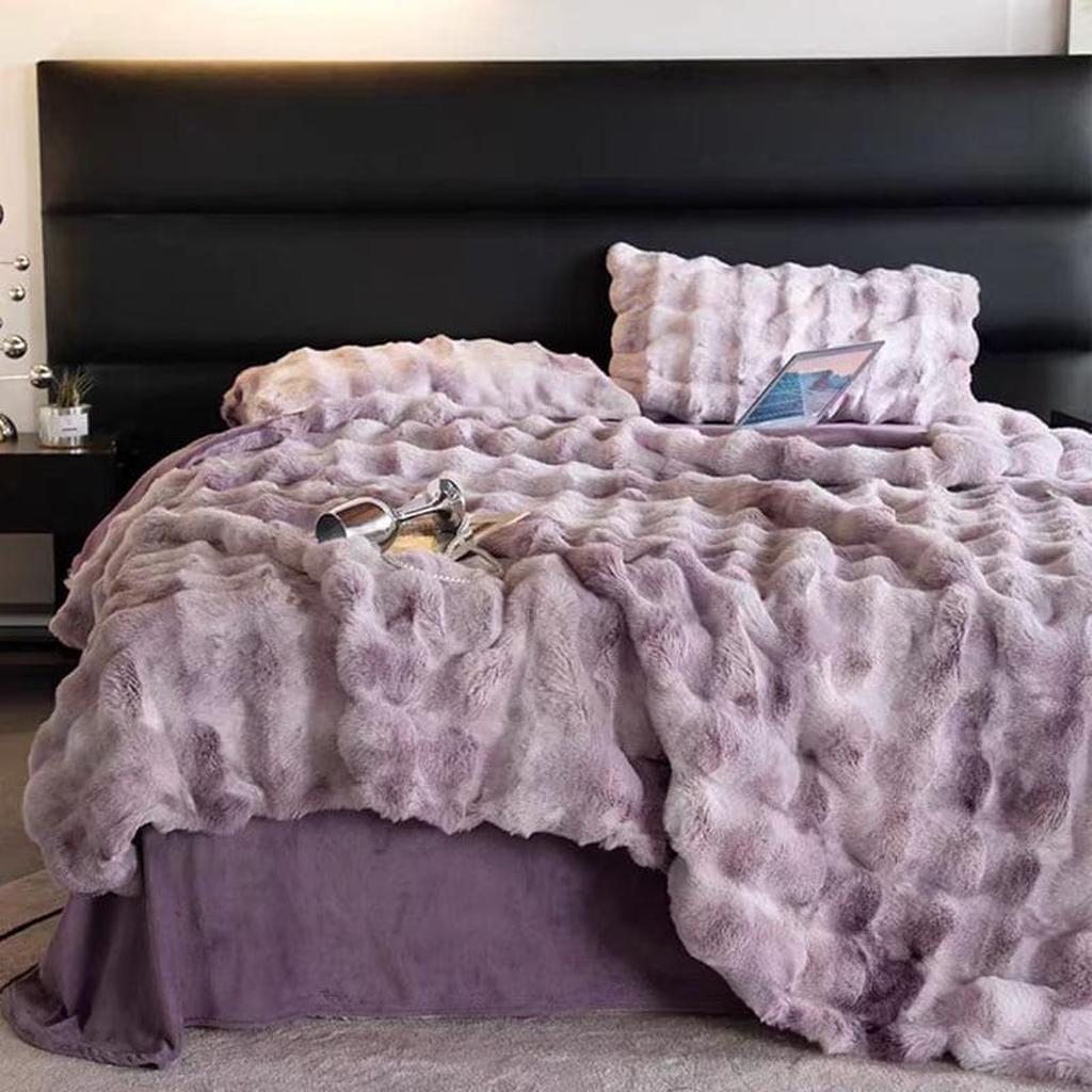 Faux Fur Tie-dye Bedding Set Purple