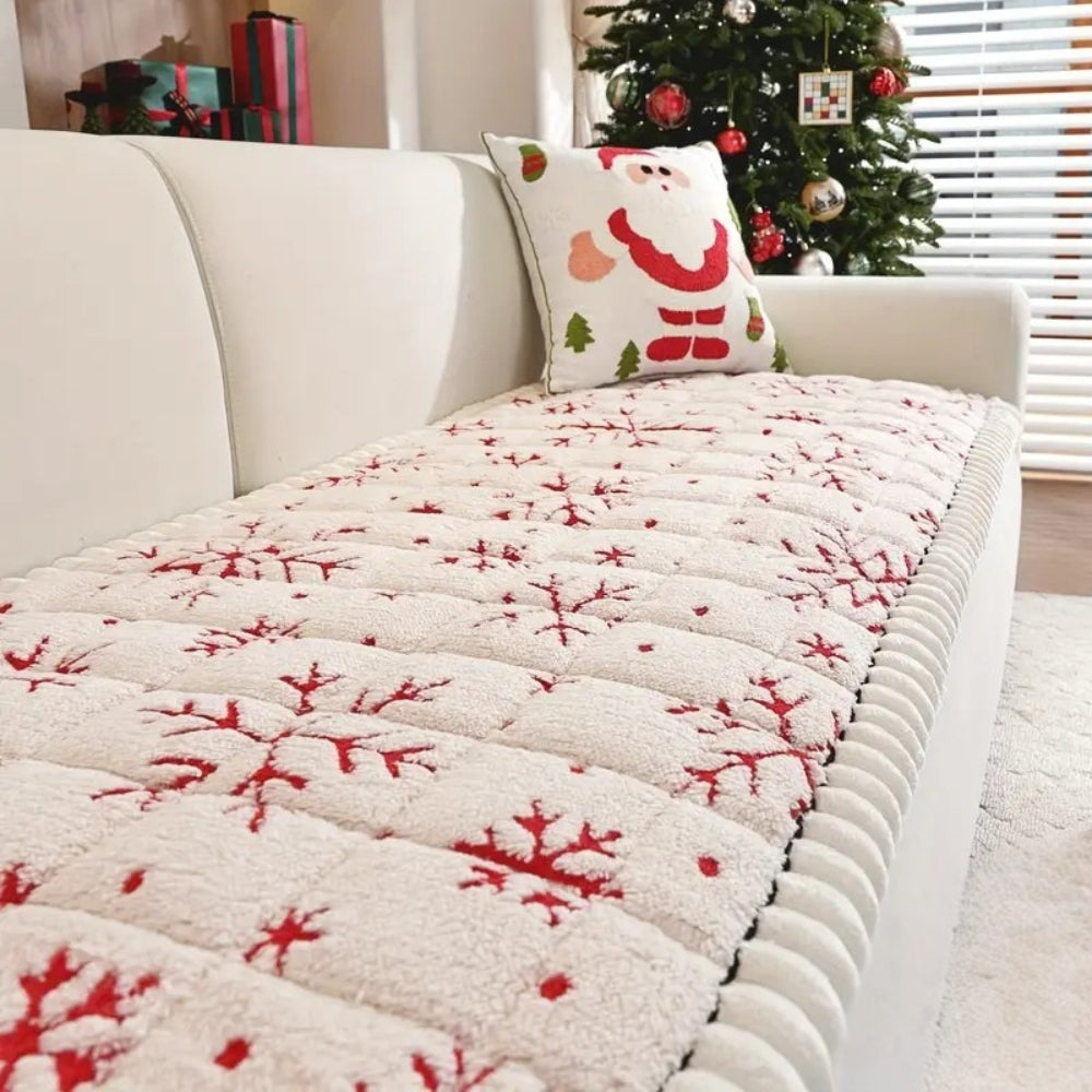 Festive Holiday Winter Sofa Cover Snowflake White