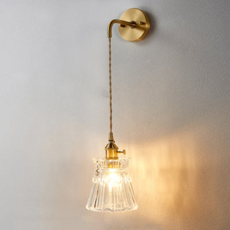 Fiona Vintage Glass LED Wall Sconces Wired Bell Wall Lamp Clear Stripe