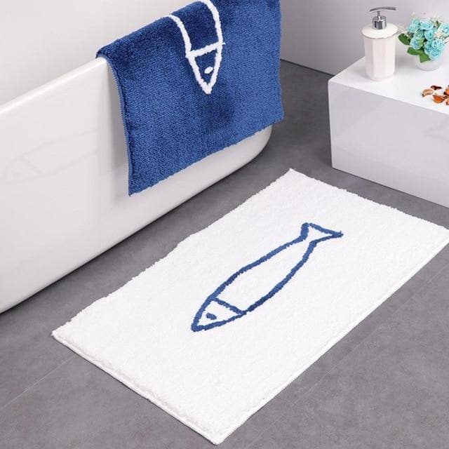 Fish in the Sea Anti-slip Bath Mat White Blue