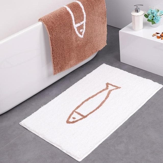 Fish in the Sea Anti-slip Bath Mat White Tan