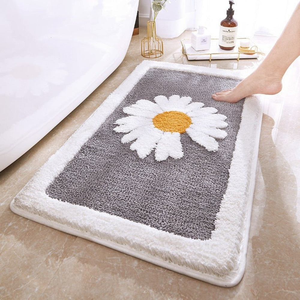 Fleur Plush Floral Bath Mat Ash Flower