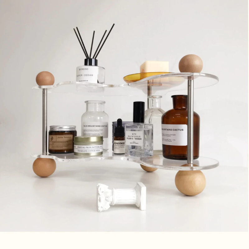Float Acrylic & Wood Tray Organizer Stand Double Layer