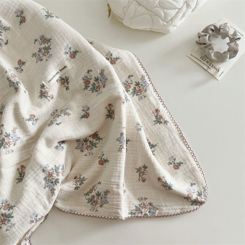 Vintage Floral Muslin Toddler Blanket & Pillow Set – 47" x 51"