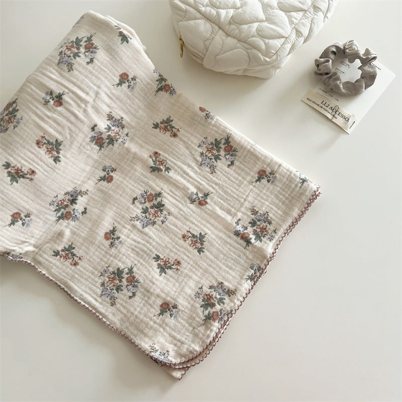 Vintage Floral Muslin Toddler Blanket & Pillow Set – 47" x 51"