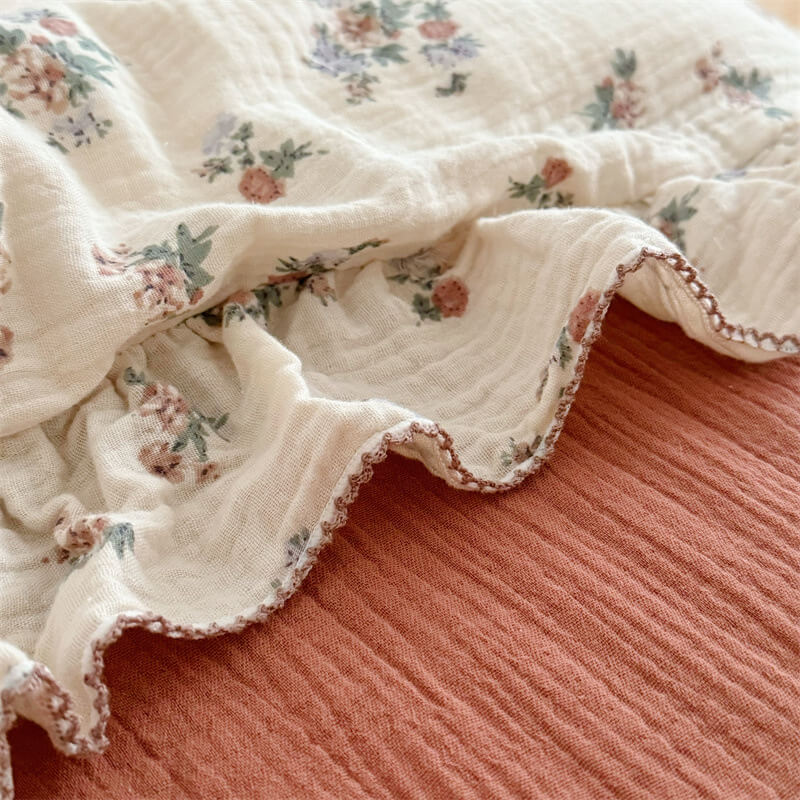 Vintage Floral Ruffle Bedding Set – Cotton Gauze Softness