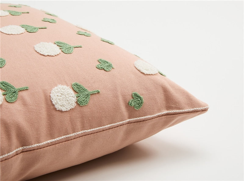 Floral Embroidered Cotton Pillow Cover