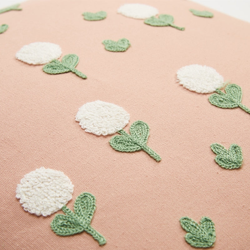 Floral Embroidered Cotton Pillow Cover