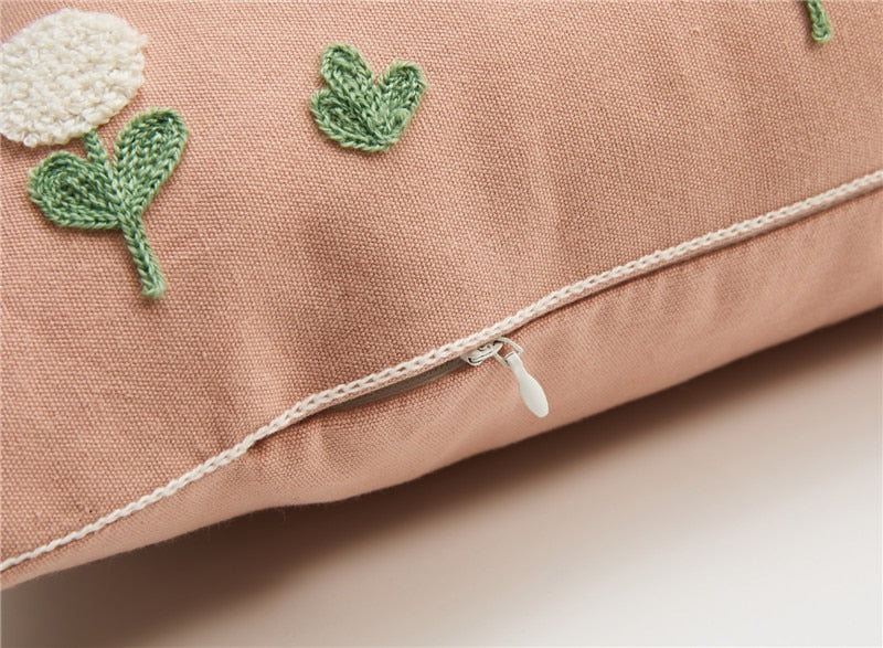 Floral Embroidered Cotton Pillow Cover