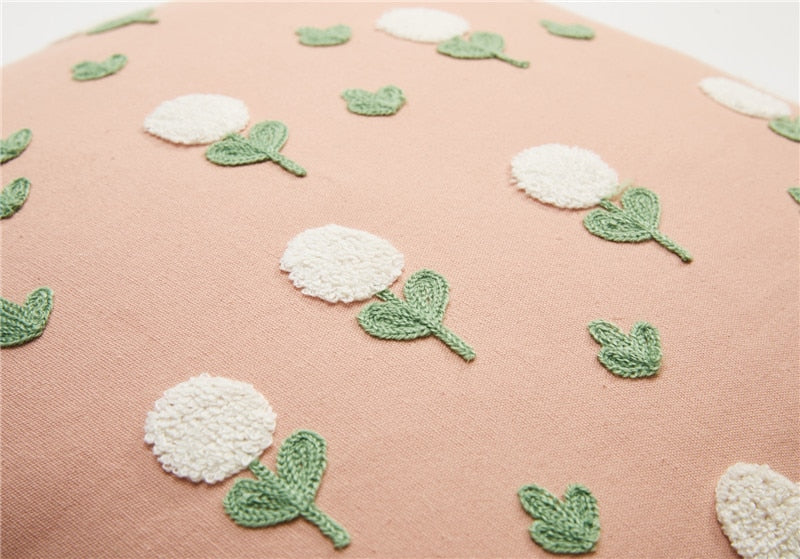 Floral Embroidered Cotton Pillow Cover