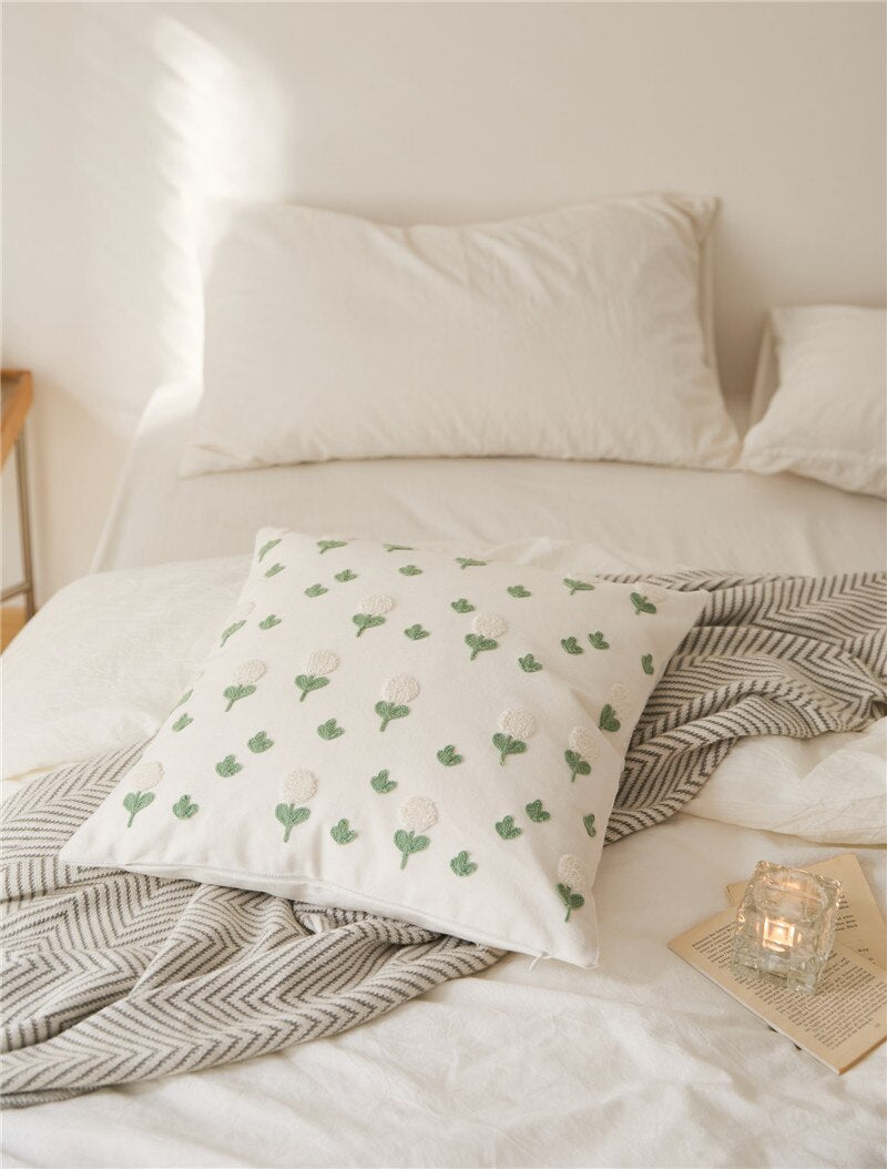 Floral Embroidered Cotton Pillow Cover