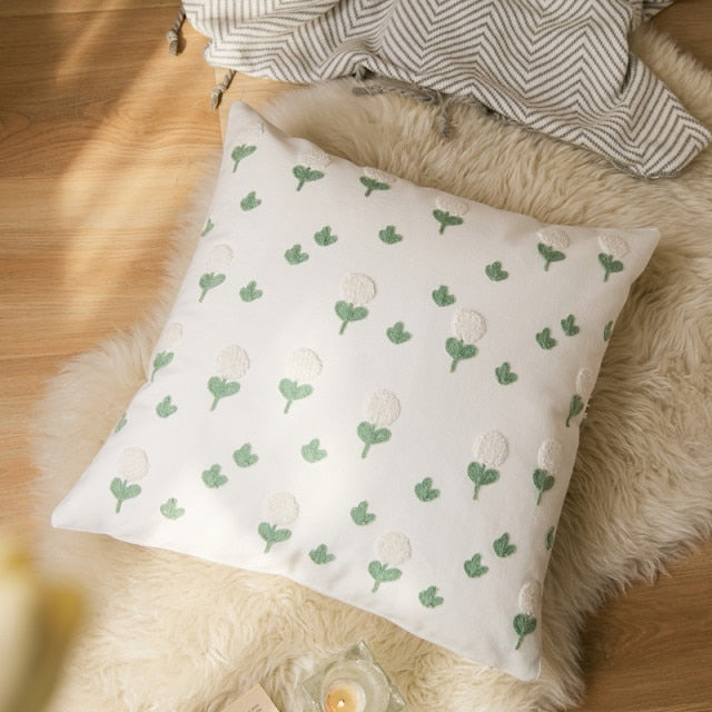 Floral Embroidered Cotton Pillow Cover
