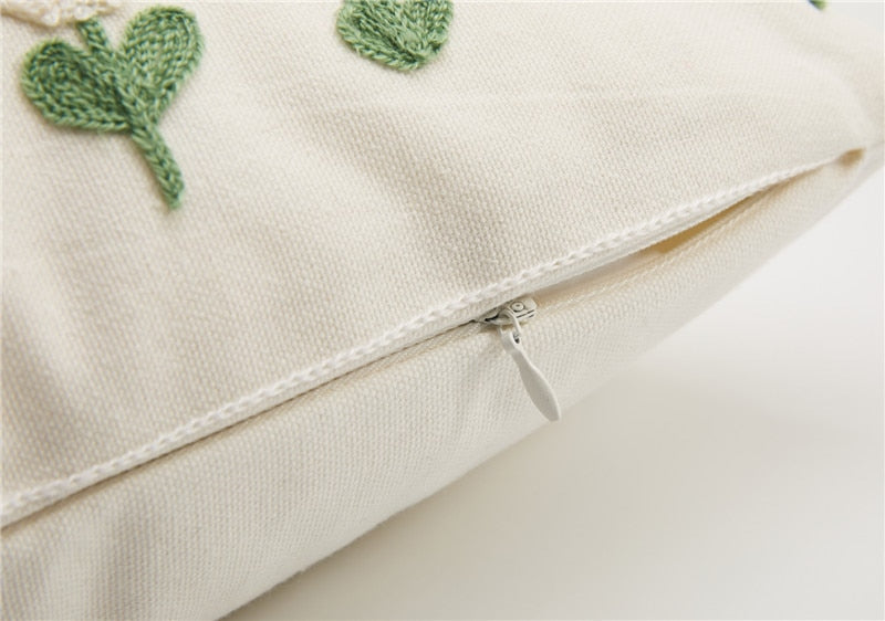 Floral Embroidered Cotton Pillow Cover