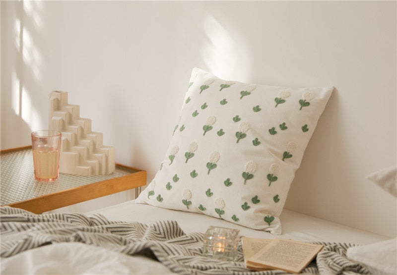 Floral Embroidered Cotton Pillow Cover