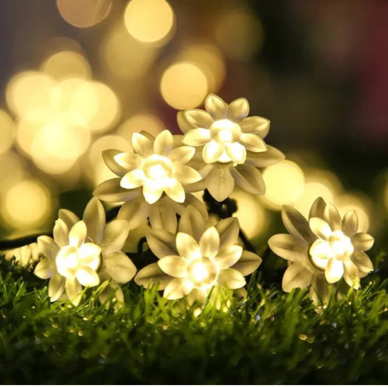 Floral Garden Multi-Color Solar Powered LED Strips Lotus warm