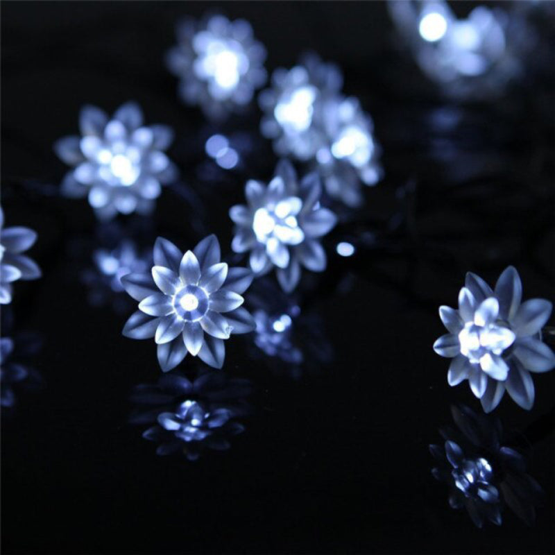 Floral Garden Multi-Color Solar Powered LED Strips Lotus white