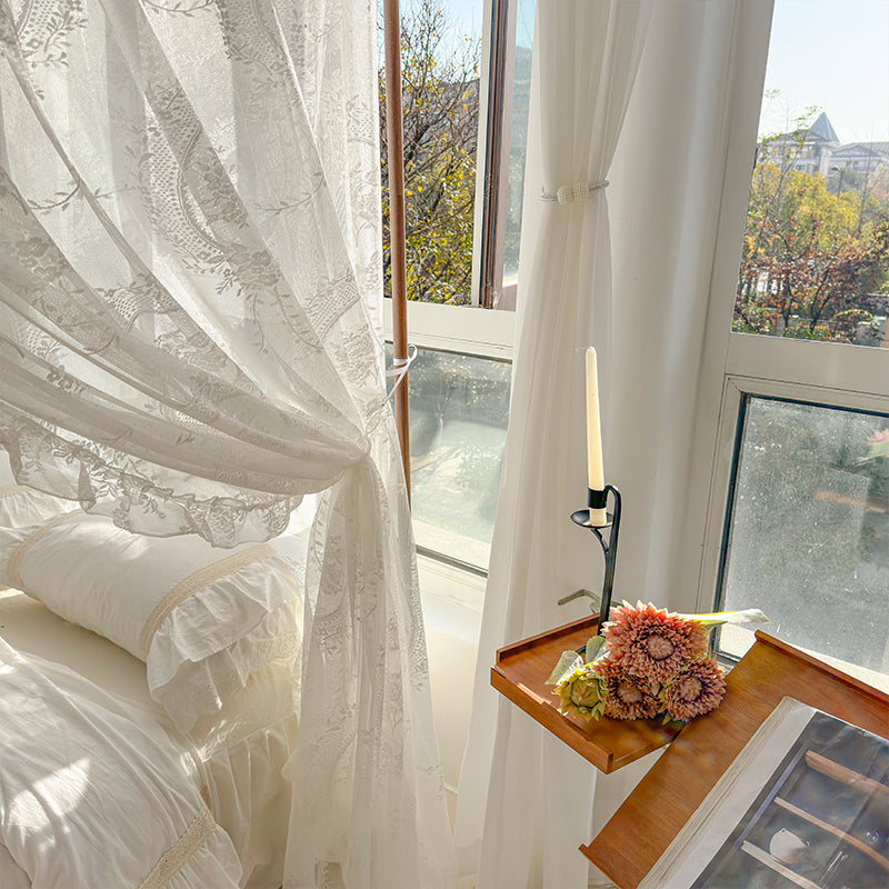 Floral Lace Bed Canopy Curtains – Romantic 4-Poster Bed Drapes