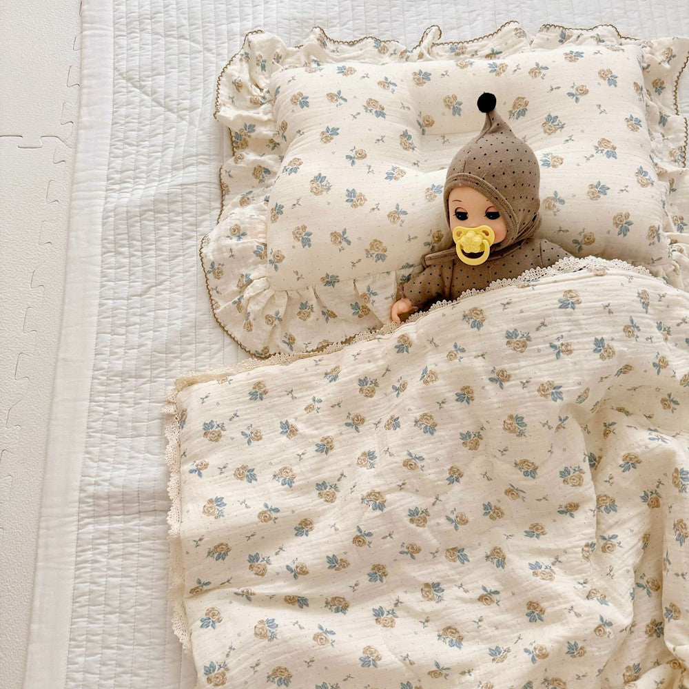Heritage Rose Toddler Comforter – Cotton Muslin with Lace Trim