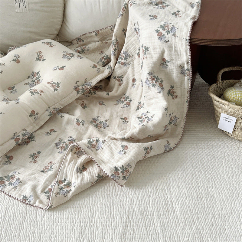 Vintage Floral Muslin Toddler Blanket & Pillow Set – 47" x 51"