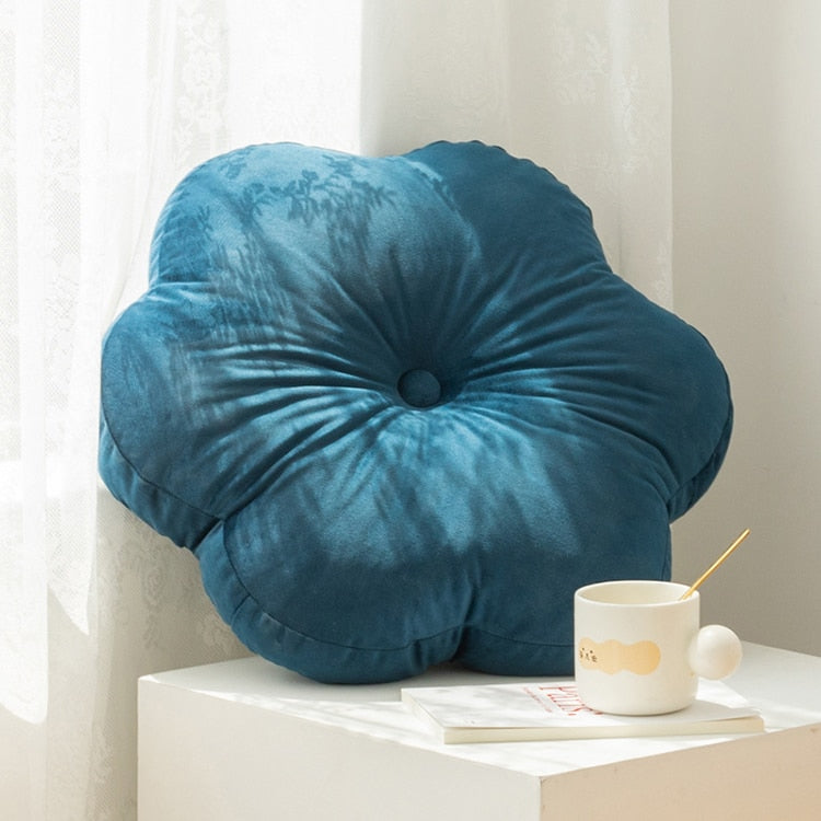 Floral Velvet Cushion Pillow Navy