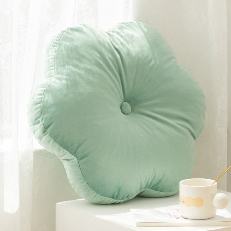 Floral Velvet Cushion Pillow Light Green