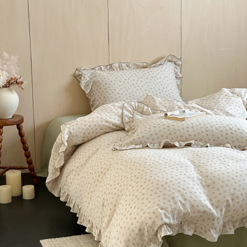 Floral Cotton Muslin Bedding Set – Ruffled Queen & Twin
