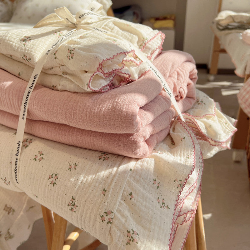 Small Pink Floral Duvet Cover Set - Cotton Muslin