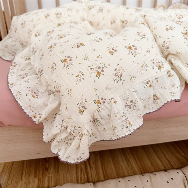 Violet Floral Ruffle Duvet Cover Set – Cotton Muslin