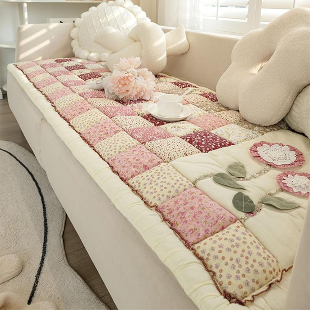 Floral Bloom Quilted Sofa Cover Cherry Bloom