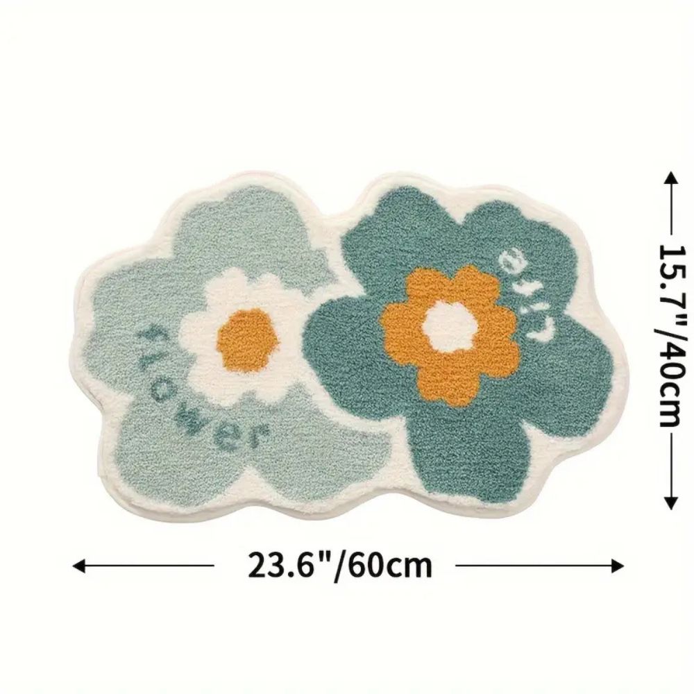 Floral Tufted Absorbent Bath Mat Whimsical Flower 16"x24"