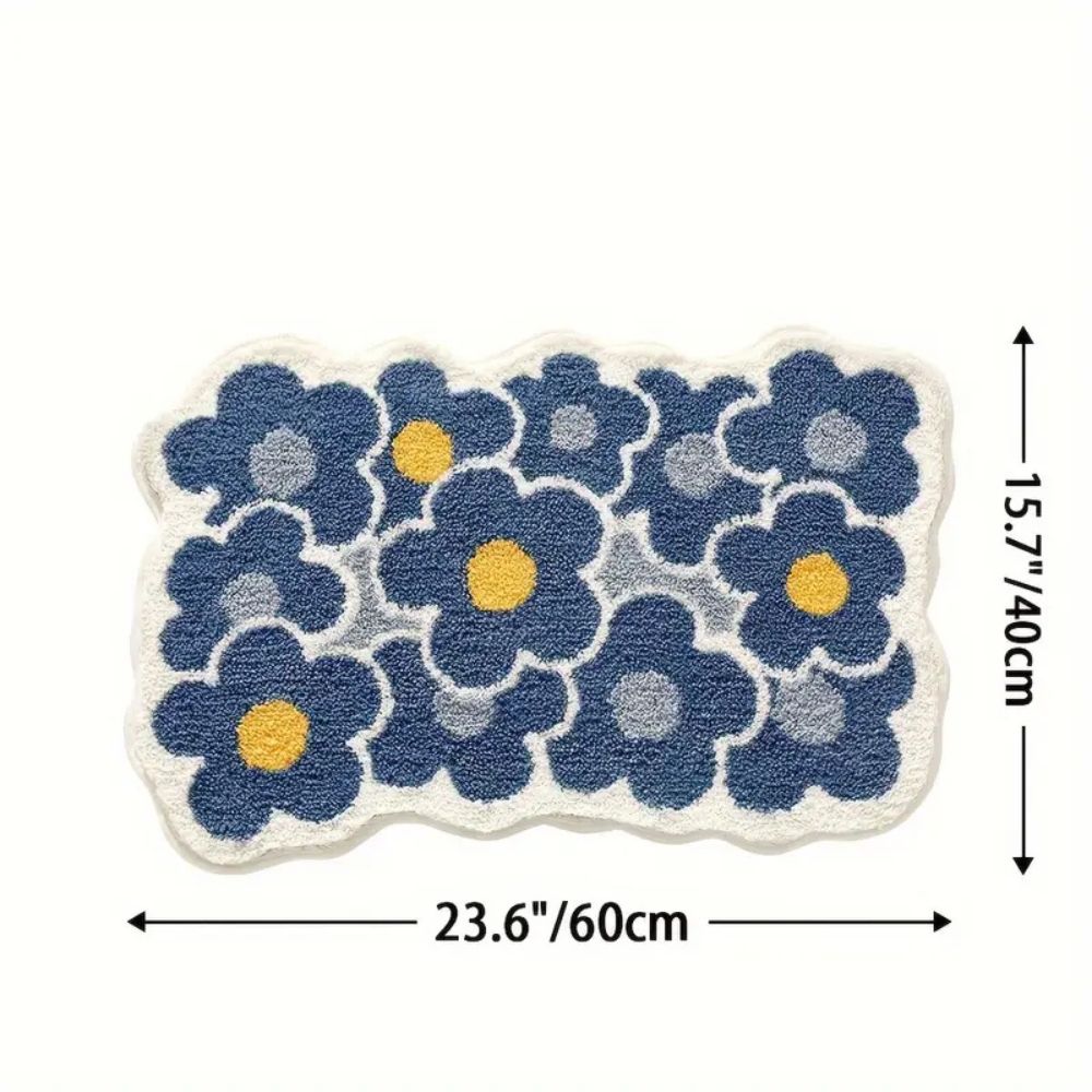 Floral Tufted Absorbent Bath Mat Cool Garden 16"x24"