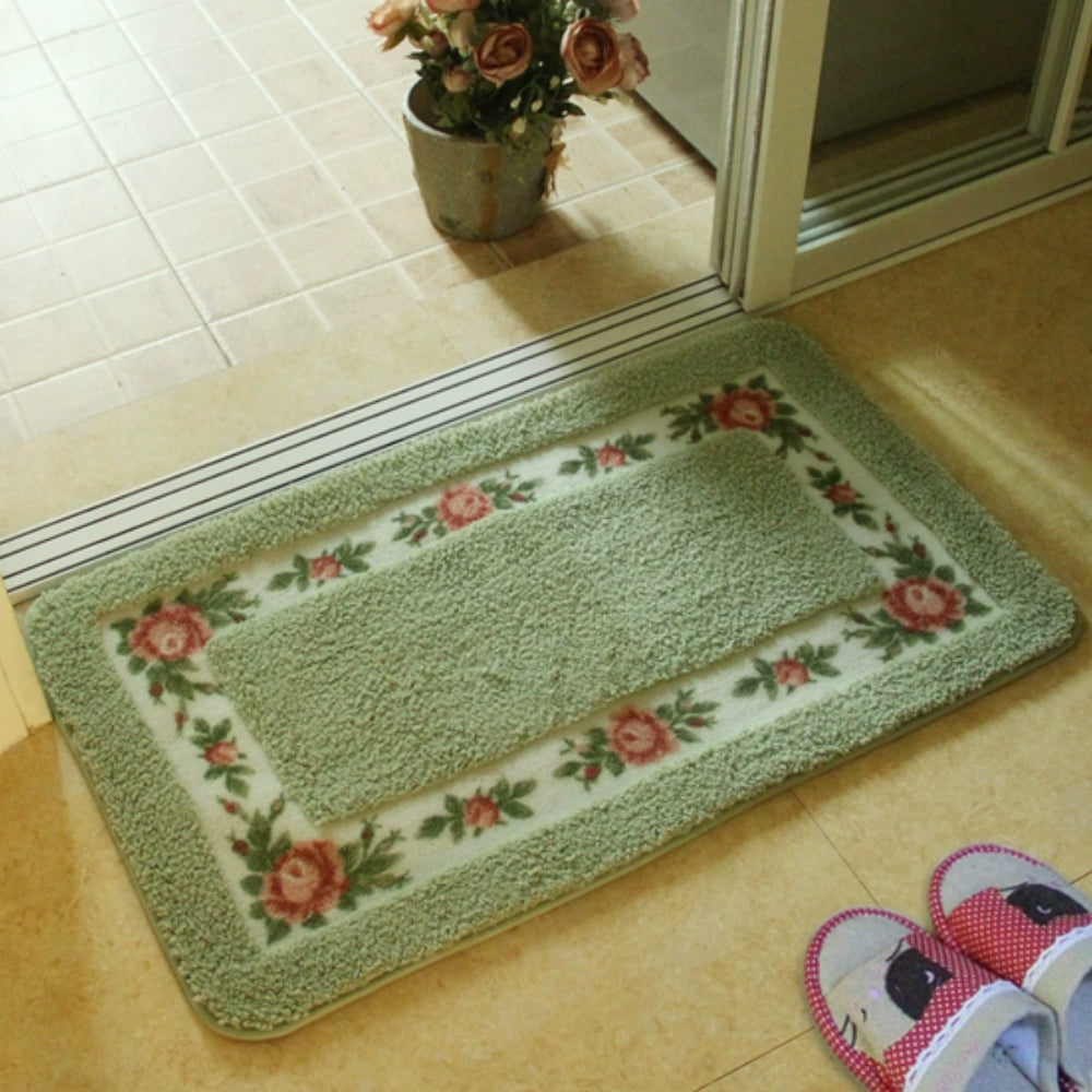 Floral Border Absorbent Bath Mat Sage Charm