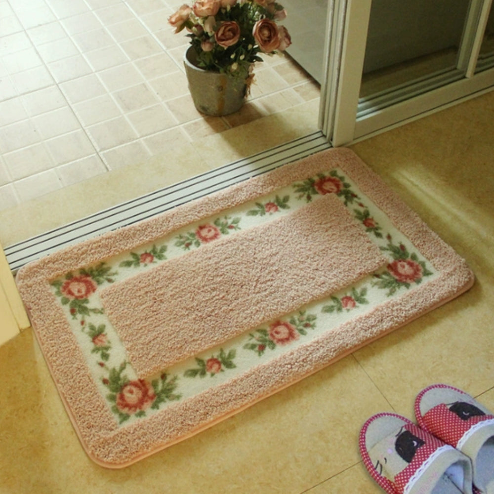 Floral Border Absorbent Bath Mat Blush Meadow