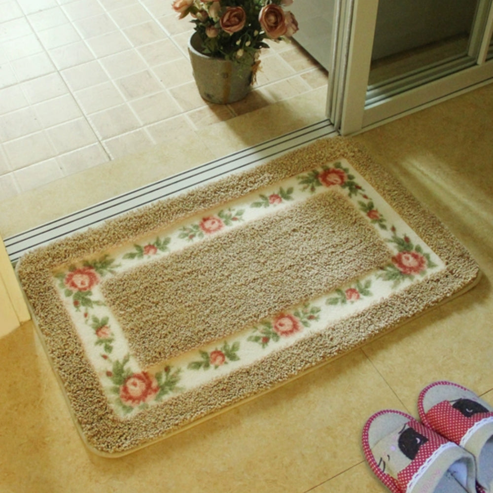 Floral Border Absorbent Bath Mat Sand Blossom