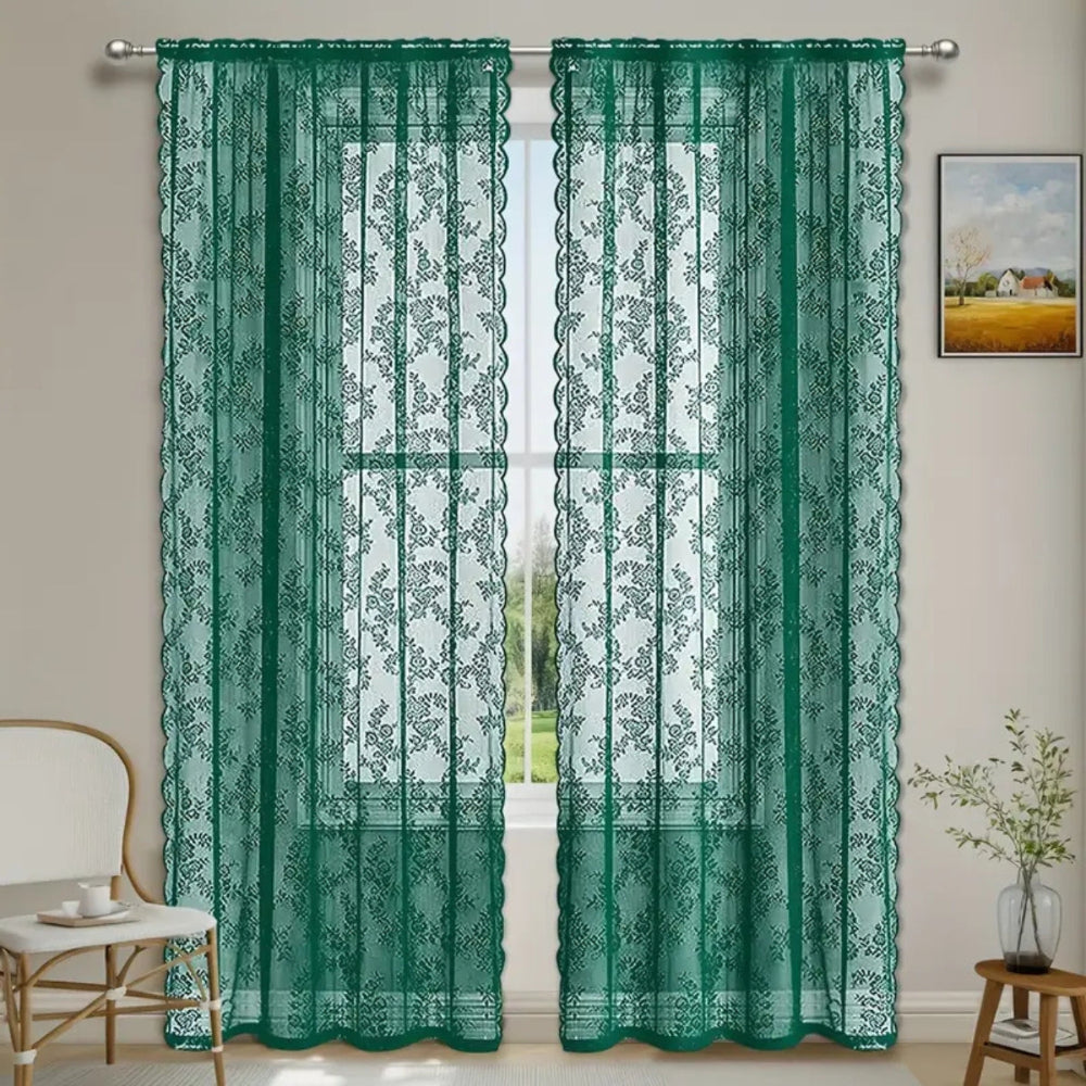 Floral Grace Sheer Curtains Emerald Glow