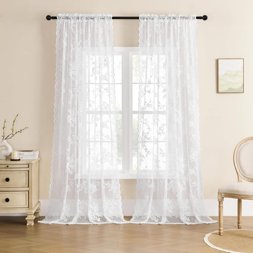 Floral Grace Sheer Curtains Snow Glow