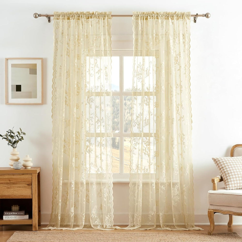 Floral Grace Sheer Curtains Golden Glow