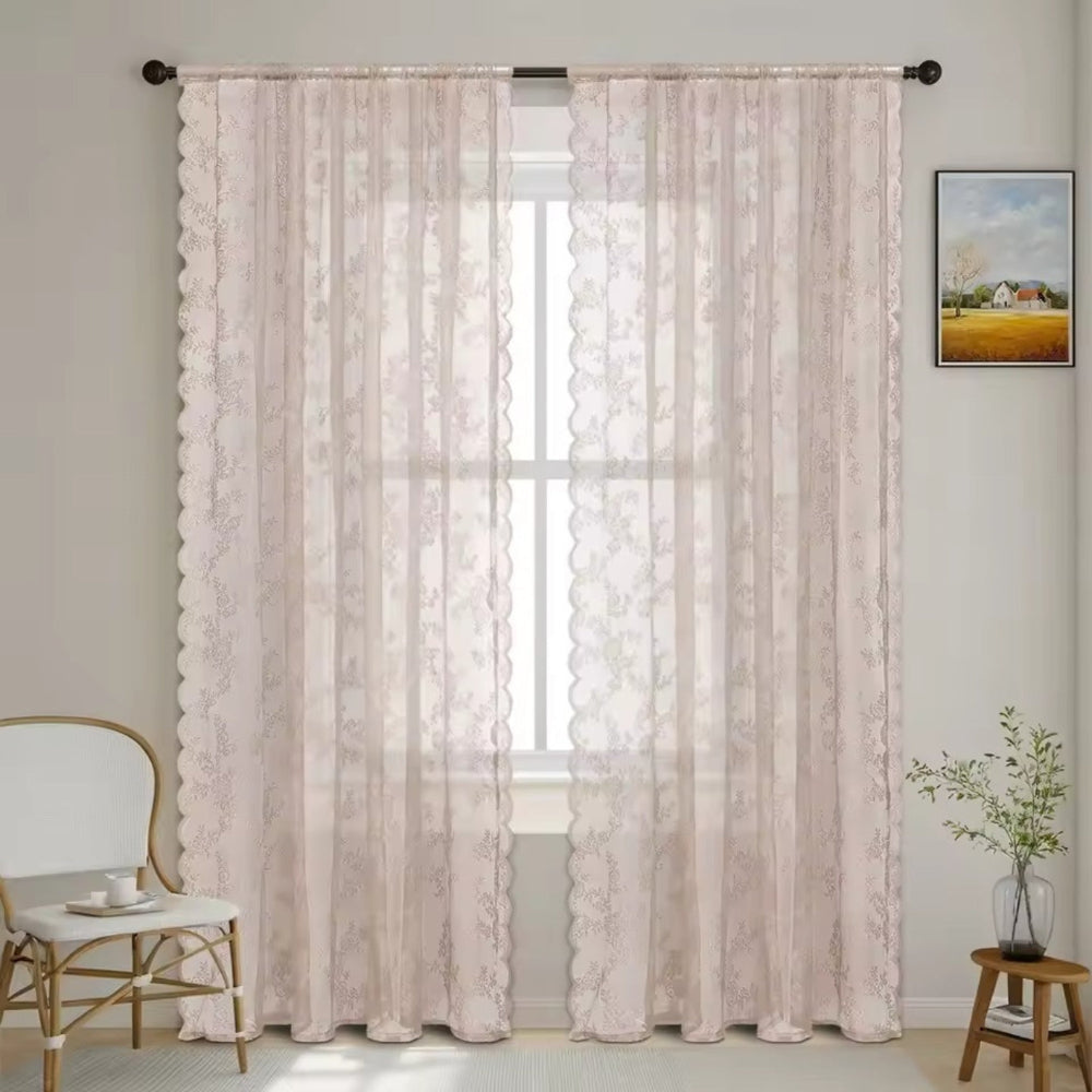 Floral Grace Sheer Curtains Blush Glow