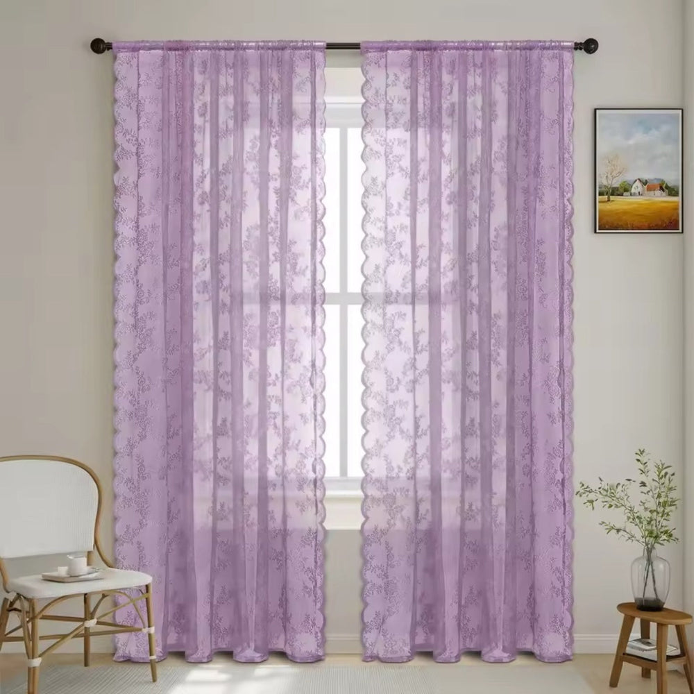 Floral Grace Sheer Curtains Lilac Glow